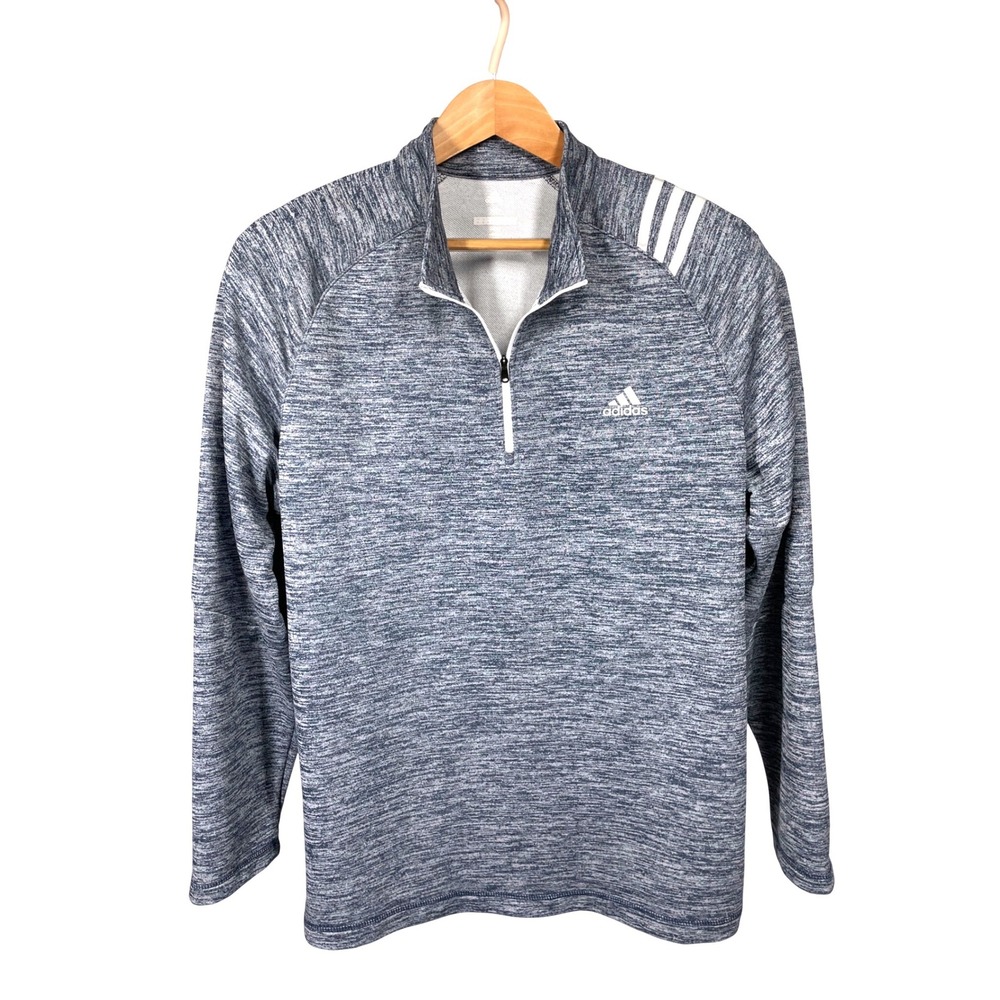 Adidas Golf Mens XL 1/4 Zip Pullover Heather Navy Blue 3 Stripe Long Sleeve
